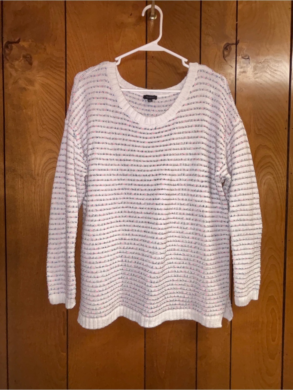 Talbots Cream Crewneck Sweater with Subtle Multicolor Stripes